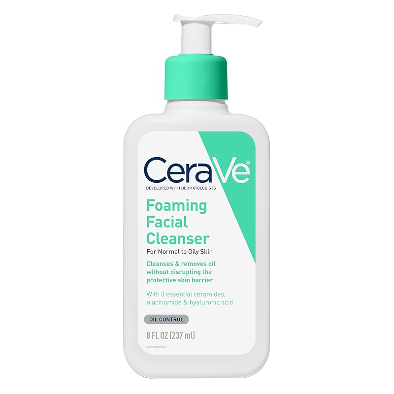 Zermet 1 CeraVe Foaming Facial Cleanser, Daily Face Wash for Oily Skin, Hyaluronic Acid + Ceramides + Niacinamide, Fragrance Free & Paraben Free, Non-Drying Oil Control Face Wash, 19 Fluid Ounce