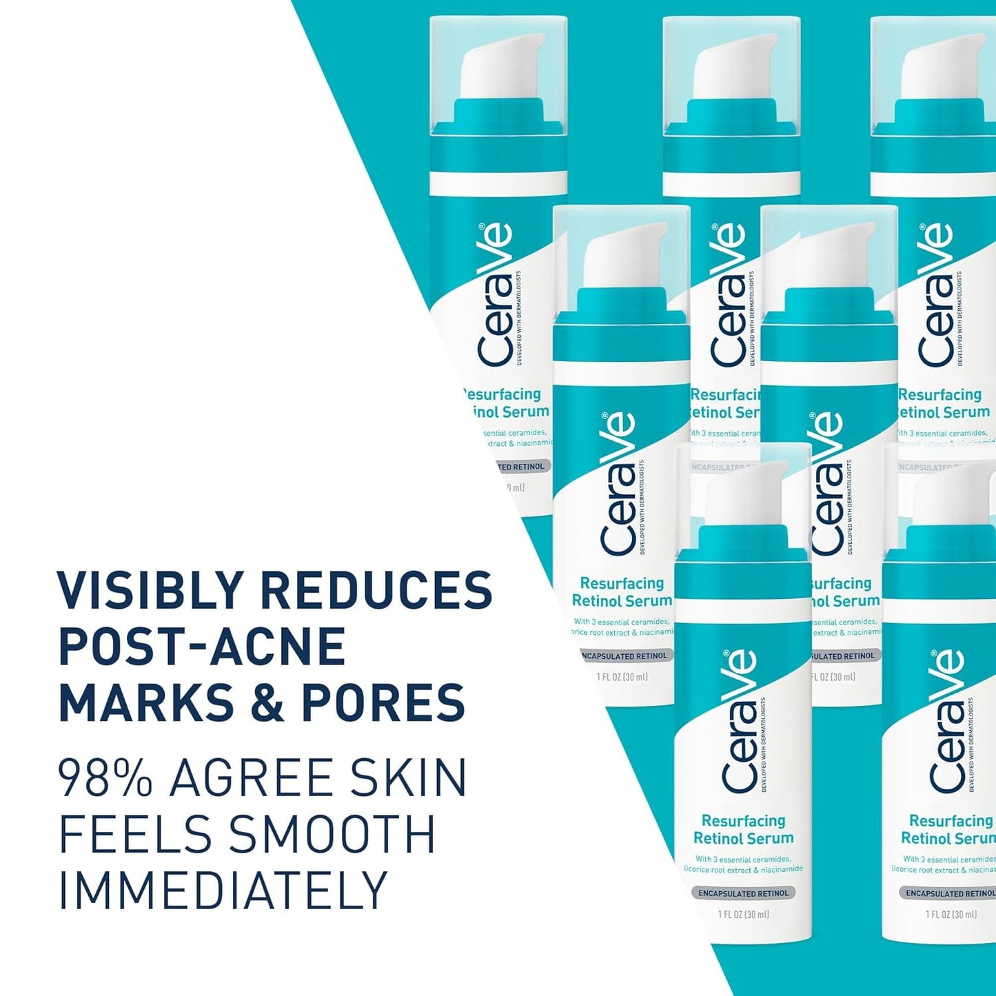 Zermet 1 CeraVe Resurfacing Retinol Serum For Post Acne Marks, Formulated With Licorice Root Extract & Niacinamide, Brightening Serum & Pore Minimizer For Face, Post Acne Skin Barrier Repair, Non-Comedogenic