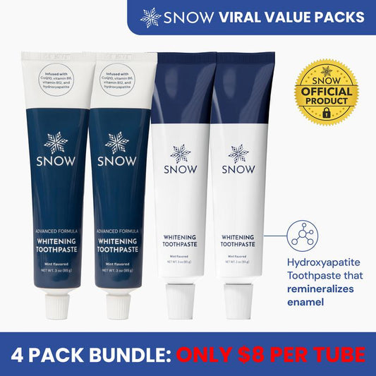 SNOW Teeth Whitening Nano-Hydroxyapatite Whitening Toothpaste 4 Pack Bundle Formulated with Hydroxyapatite CoQ10 Vitamins B12 & B6 Non-GMO Enamel Safe Mint Flavor - Chamomile