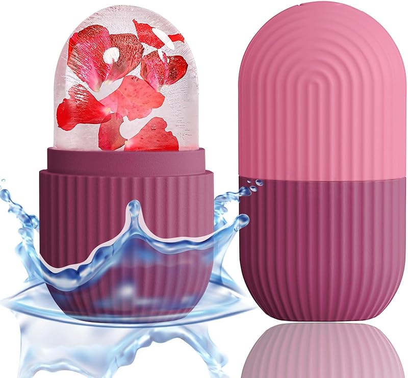 Zermet 1 XHJRI Ice Cube Roller Massager for Face, Eyes and Neck Naturally Conditioning and Skin Care,De-Puff Eye Bags,Reduce Migraine Pain,Reusable Massage Silicone Ice Mold (Pink)