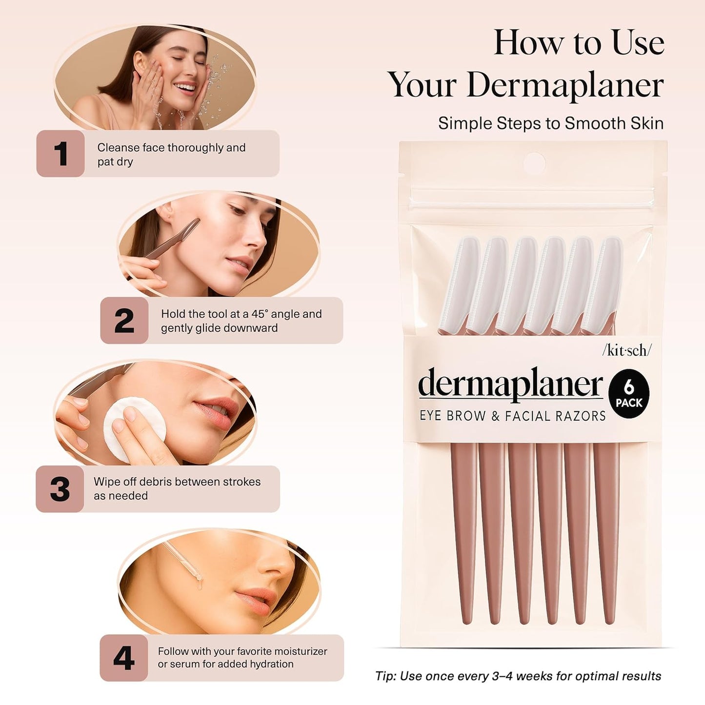 Zermet 1 Kitsch Dermaplane Razor for Women Face - Face Razors for Women and Men - Eyebrow Trimmer, Shaver, Recycled Plastic Dermaplaning and Skin Care Tool - Terracotta, 12 pcs