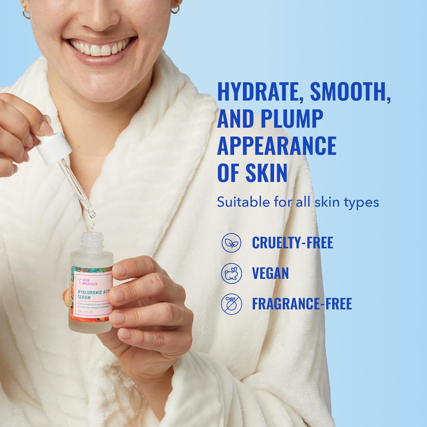 Zermet 1 Good Molecules Hyaluronic Acid Serum - 1% Hyaluronic Acid Non-greasy Ultra Hydrating Serum, Facial Moisturizer for Plumper Skin, Skin Care for Face