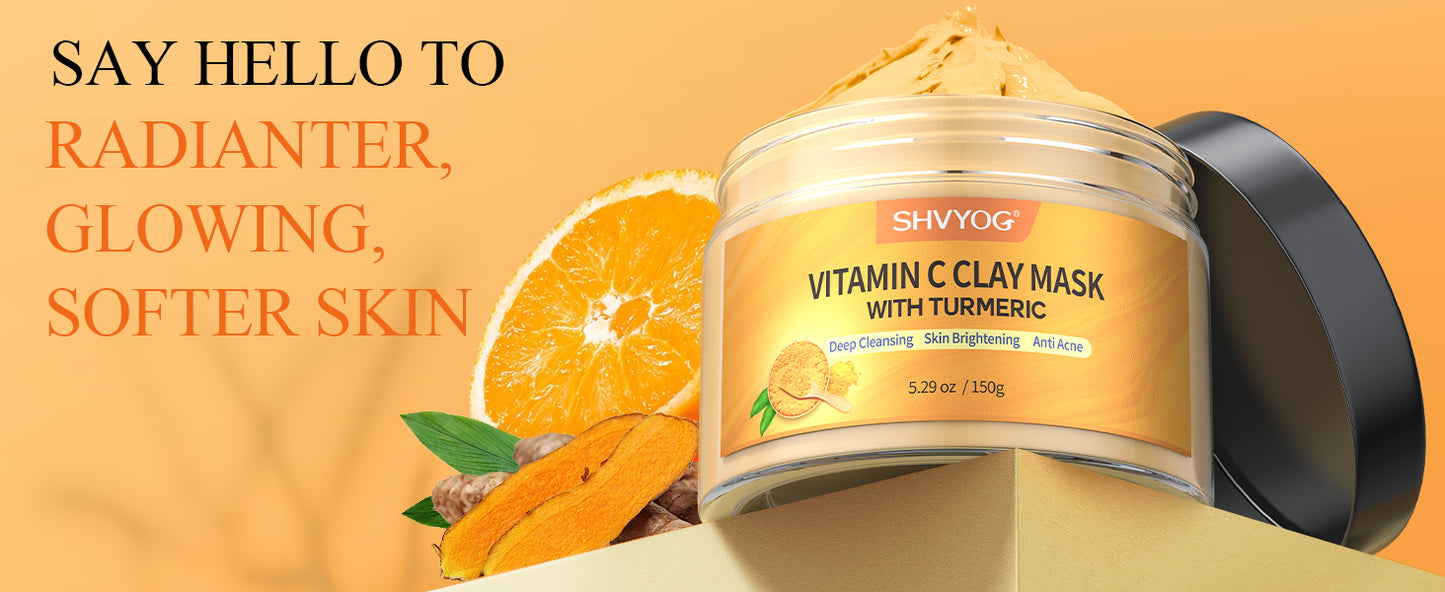 Zermet 1 Vitamin C Face Mask with Kaolin Clay and Turmeric for Dark Spots, Dull Skin, Skincare Facial Mask for Controlling Oil and Refining Pores 5.29 Oz