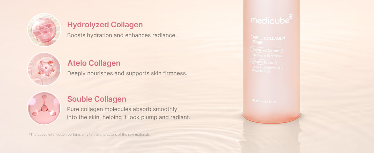 Zermet 1 Medicube Triple Collagen Toner - Hydrolyzed, Atelo, & Soluble Collagen for Deep Hydration & Plump Skin - Fast-Absorbing Formula for All-Day Suppleness, Korean Skincare (4.73 fl.oz.)