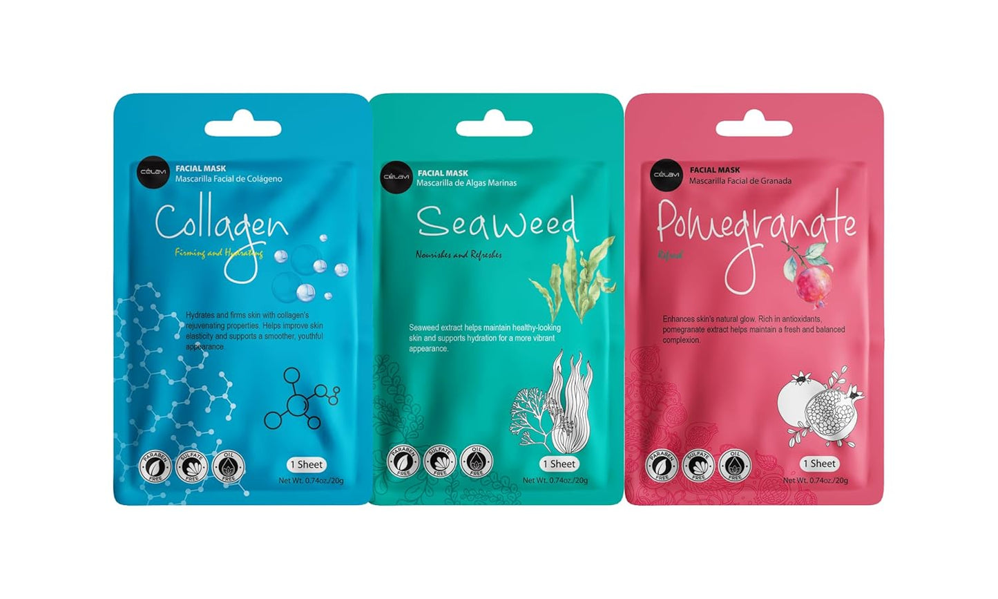 Zermet 1 Zermet 1 Facial Sheet Face Mask Variety Set Classic Authentic Korean Moisturizing Skincare (12-Packs)