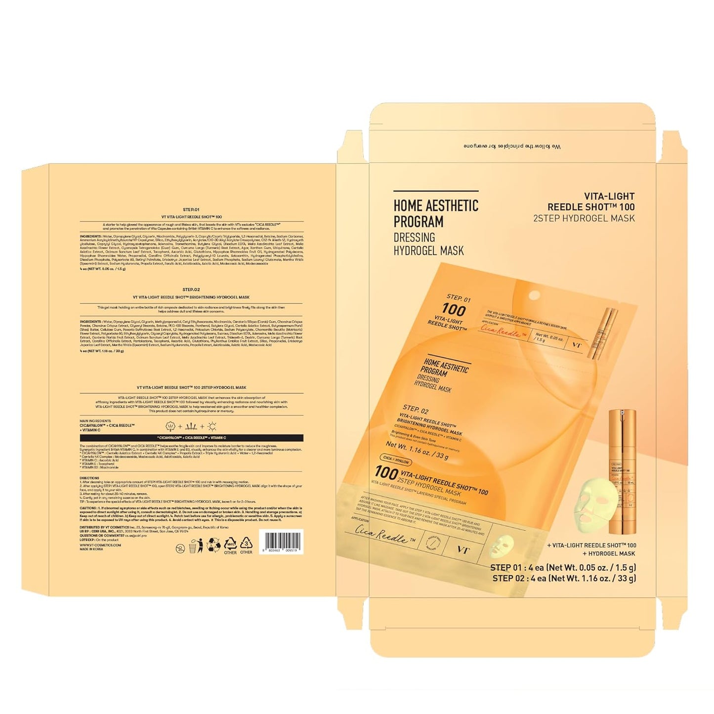 Zermet 1 Zermet 1  Vita-Light Reedle Shot 100 2-Step Hydrogel Mask(34.5gx4ea), Intensive Glowing, Exosome Glutathione Face Mask, Overnight Melting Mask, Korean Facial Mask